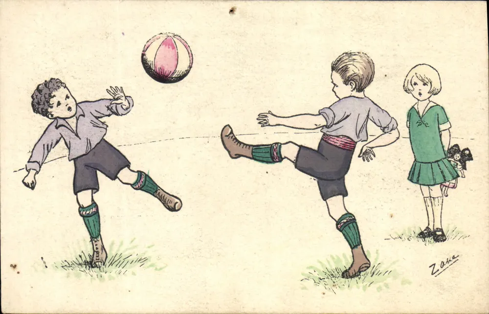 Kinder, die mit einem Ball spielen — Zeichnung von Zane — J. PICOT, av. de l'Opéra Paris - Vorderseite
