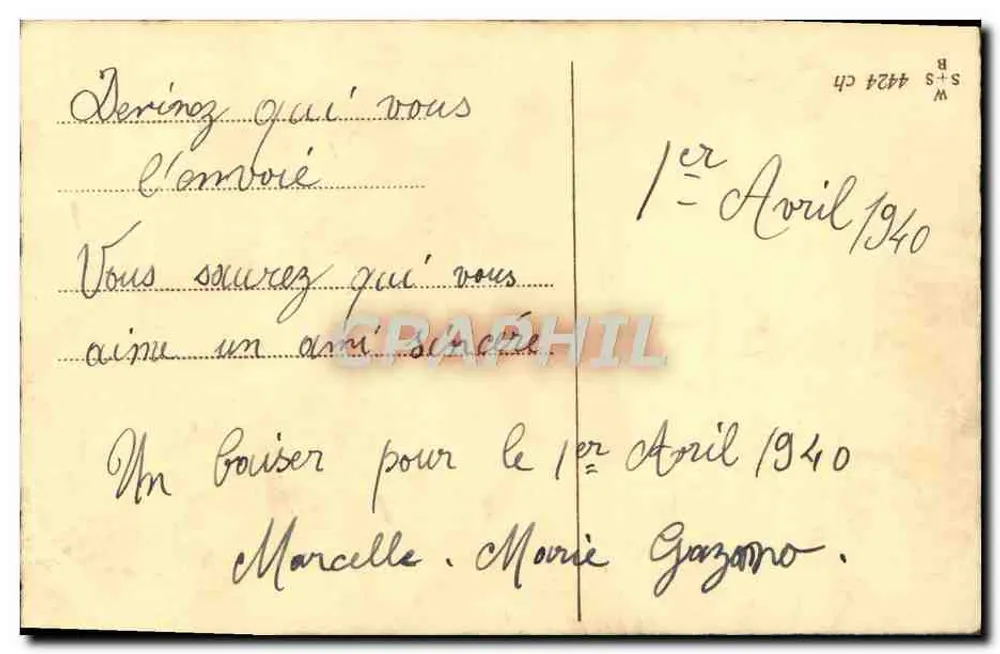 Muguet — 1er avril 1940 — éditeur inconnu, n° de série 4424 CH - Verso