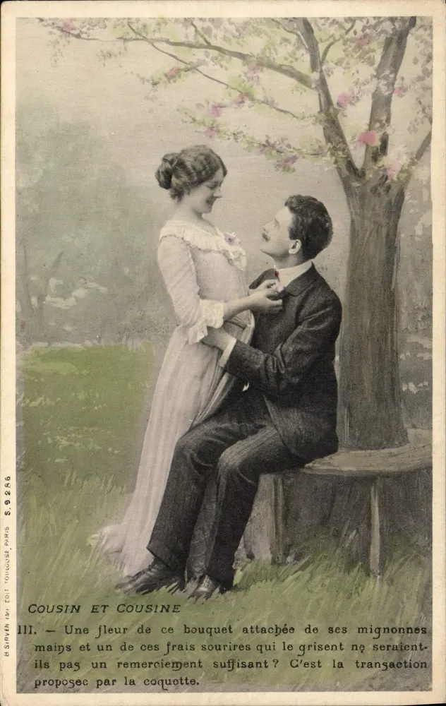Cousin und Cousine — Heiratsantrag unter einem Kirschbaum — S. G. R. & C. Paris - Vorderseite