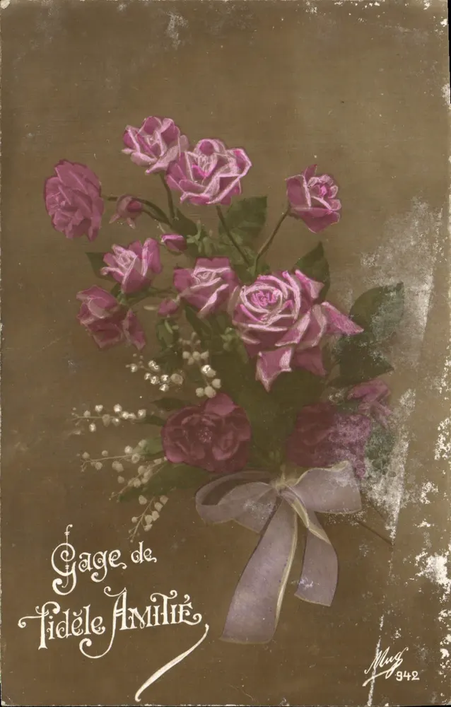 Bouquet of Roses — Token of Faithful Friendship — Muz 342 - Front
