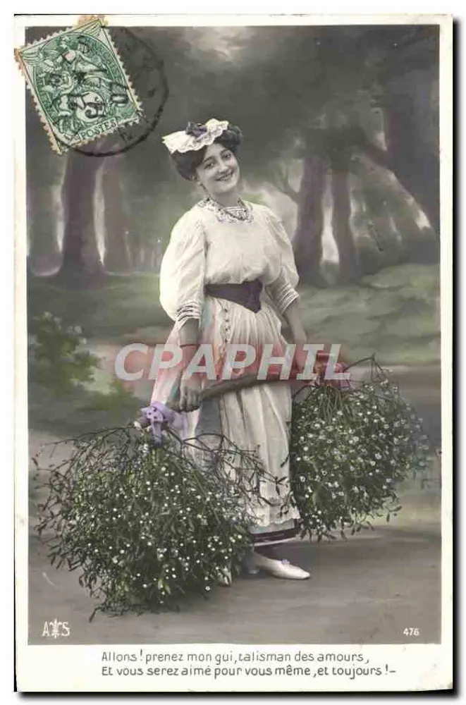 Femme tenant des guirlandes de gui — éditeur ATS, n° 476 - Recto