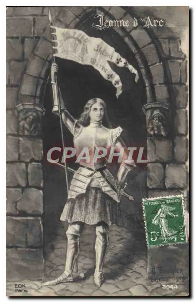 Giovanna d'Arco — in armatura con un drappo — editore EOK Parigi, n° 3044 - Recto