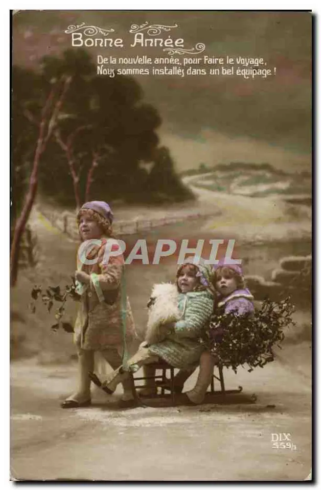 Trois enfants en traîneau — scène hivernale — éditeur DIX n° 359/1 - Vorderseite