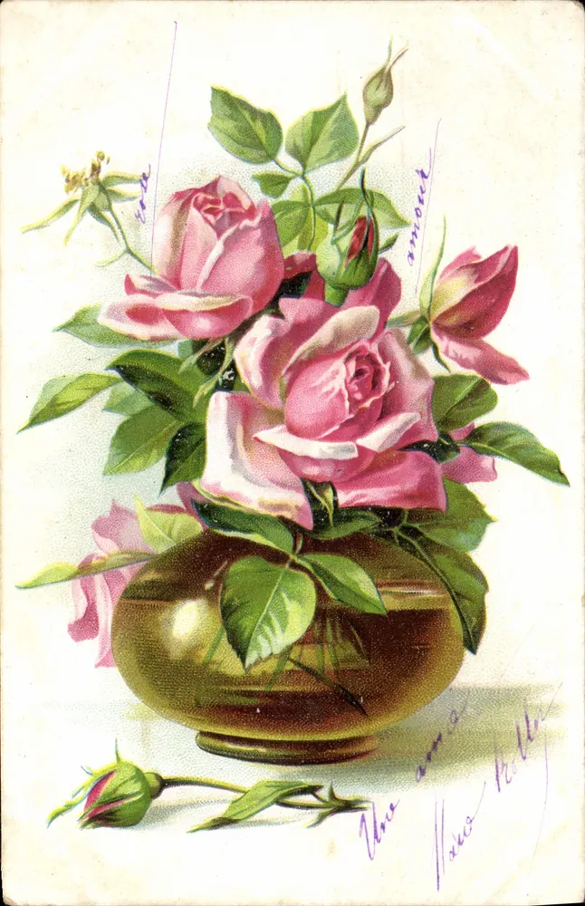 Arranjo de rosas — edição ilustrada — sem editor ou número visível - Frente