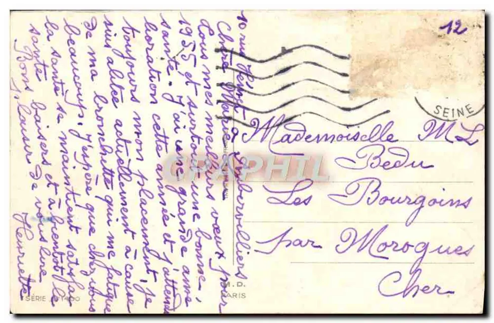 Village enneigé — Roses et violettes — Série 1400, Paris - Verso