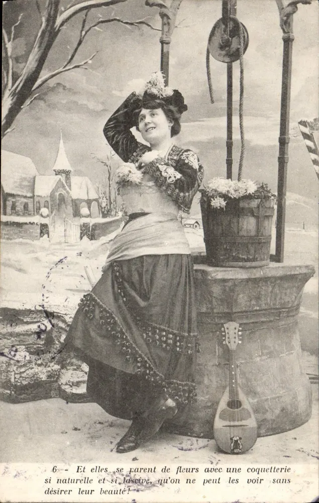 Femme à la pompe à eau — scène hivernale — éditeur non visible, n°6 - Recto
