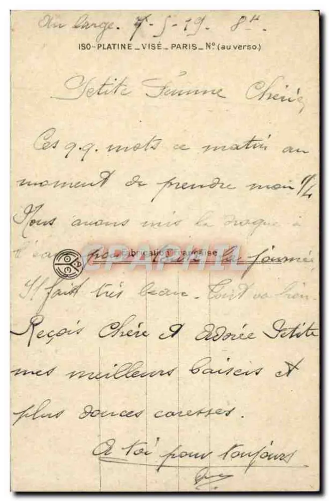 Matrose und Frau — romantische Szene — ISO-PLATINE, Paris, Nr. - Rückseite
