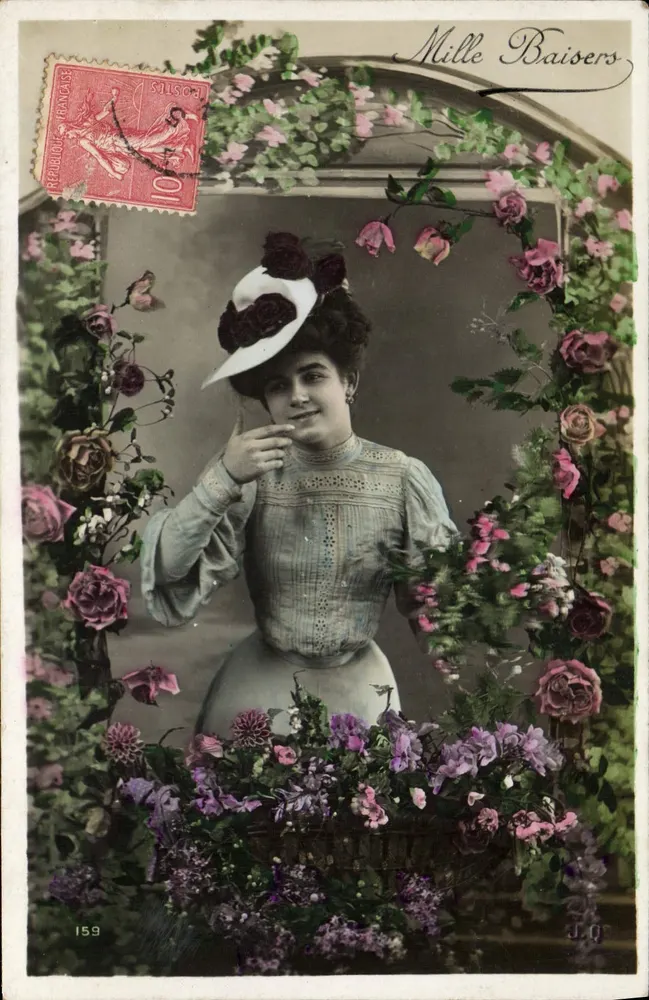 Femme en chapeau à roses — Mille Baisers — J.Q. n°159 - Recto