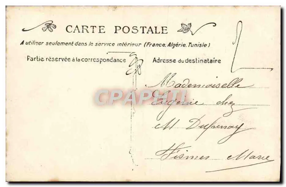 Frau mit Hund — Ansichtskarte von S. 218 — blauer 5-Centimes-Poststempel - Rückseite