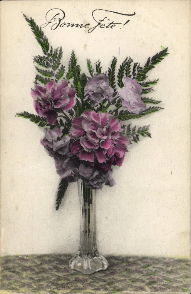 Bouquet de fleurs — dans un vase en verre — éditeur non visible - Awers