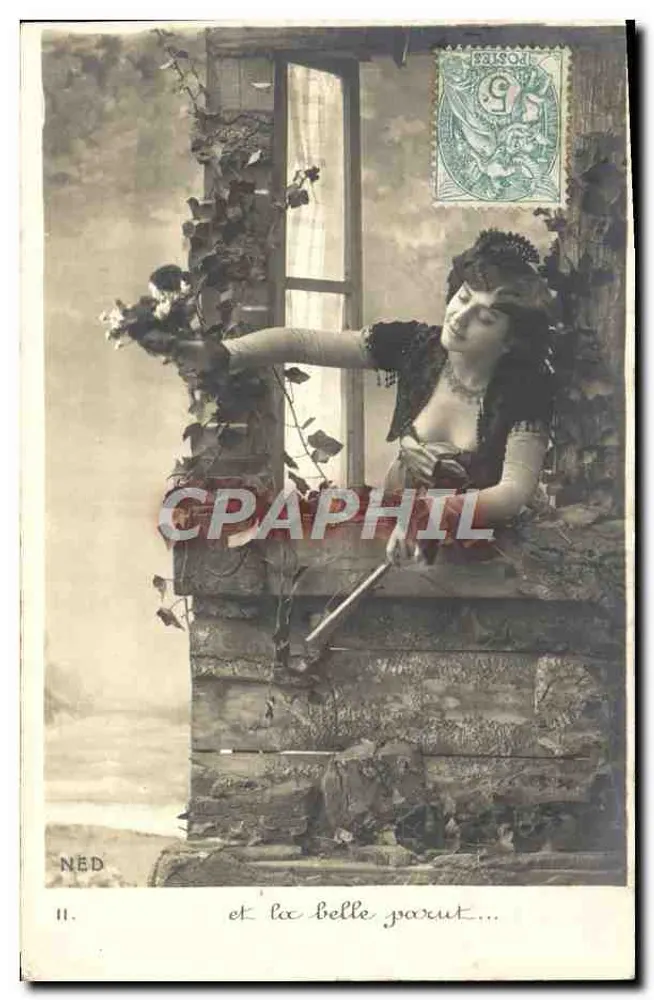 Femme à la fenêtre — scène de jardin — NED, n°11 - Recto
