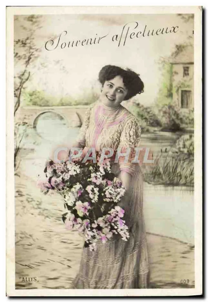 Femme au bouquet — Souvenir affectueux — ALLYS n°609 - Recto