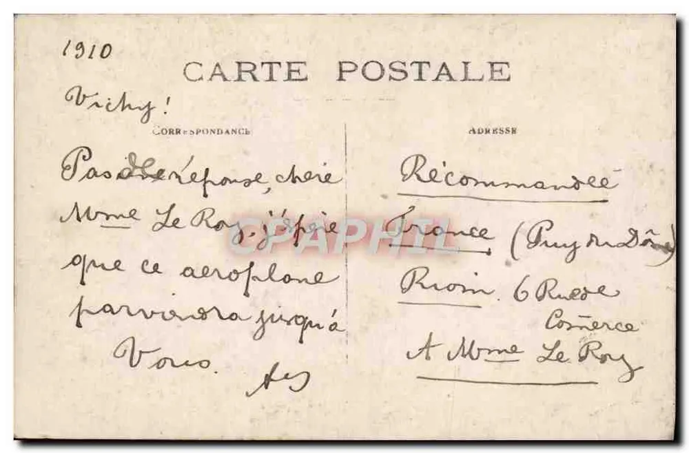 Frau am Steuer eines Flugzeugs — Nr. 22 — Ansichtskarte aus dem Jahr 1910 - Rückseite