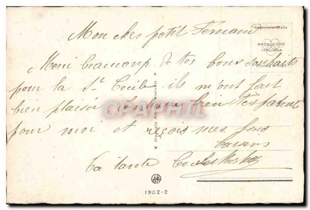 Enfant et chien dans un bateau sous la pluie — Production italienne — n° 1902-2 - Verso