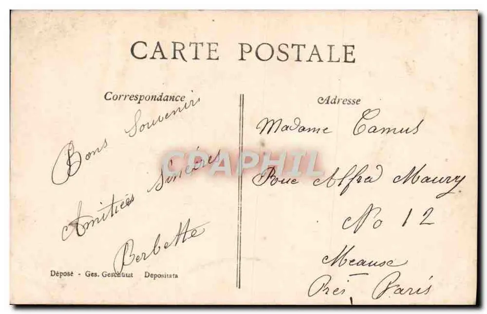 Couple amoureux sous la vigne — texte poétique — éditeur A&S n°425/3 - Verso