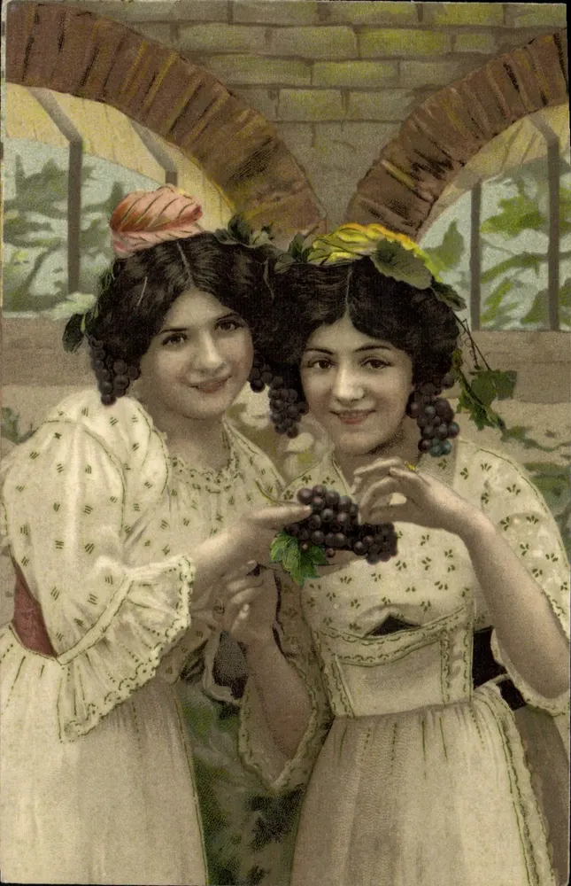 Zwei junge Frauen mit Trauben — Illustration — Verlag TOLLE & NAIL, Nr. 646 - Vorderseite
