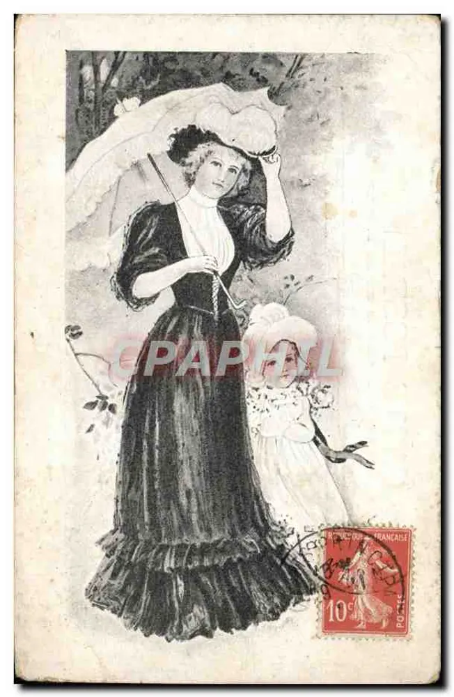 Frau und Kind unter einem Regenschirm — Illustration — Verleger nicht sichtbar - Vorderseite