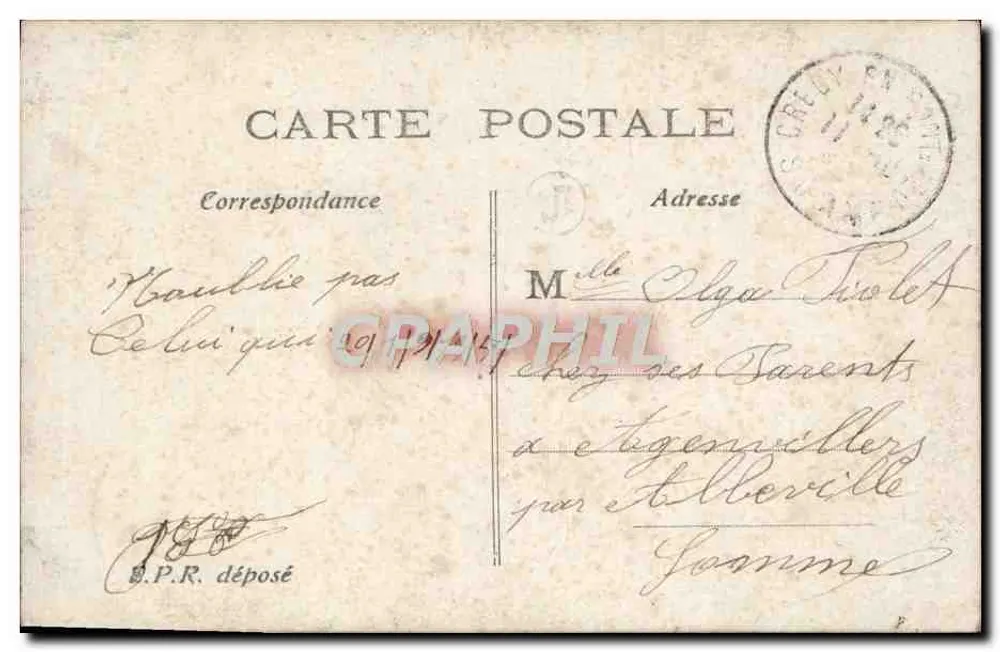 Couple amoureux — texte imprimé et manuscrit — E.P.R. n°334 - Verso