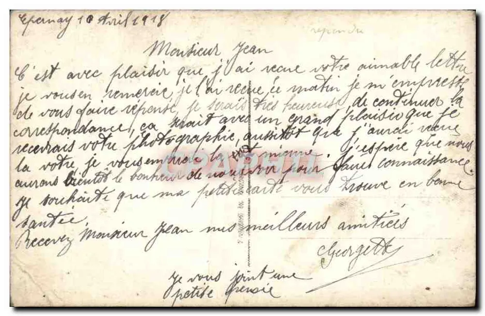 Jeune femme en robe verte — tenant un bouquet — Meilleures amitiés - Verso