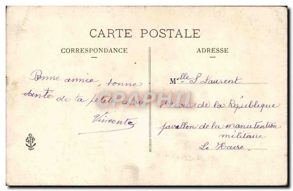 Jeune femme en chapeau à rubans — Bonne Année — Vrigny - Verso