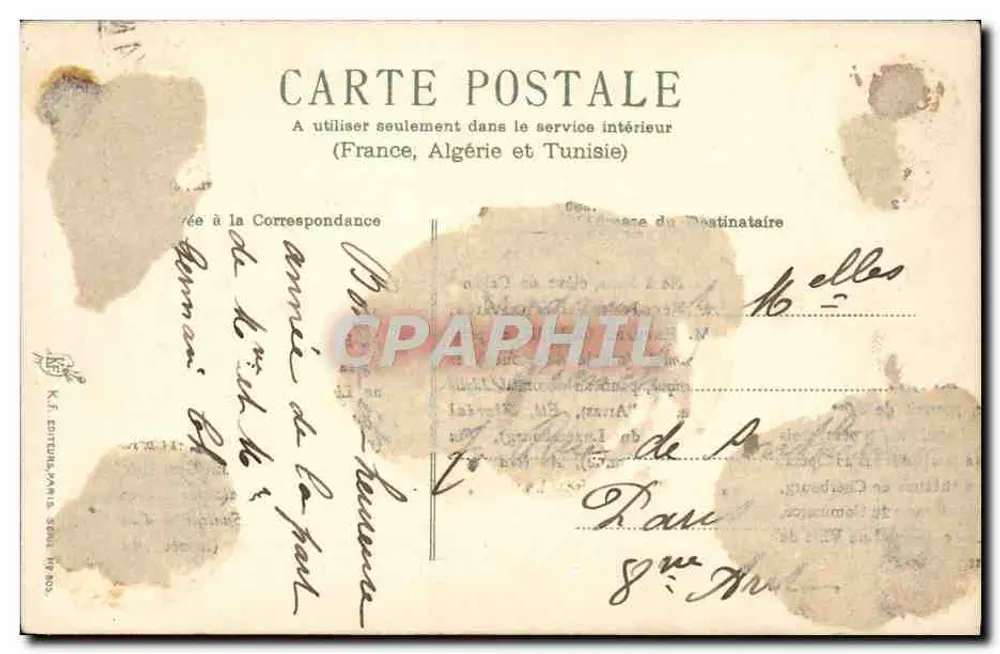Pássaros em galho florido — editor K. J. Éditeur, Paris, n° 3661 - Verso