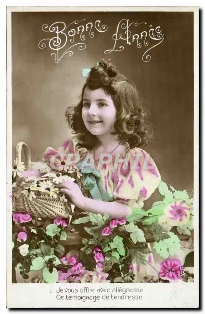 Menina com cesta de flores — Boas Festas — editor anônimo - Frente
