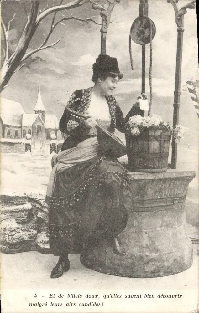 Frau am Brunnen — Winterlandschaft — Verlag nicht sichtbar - Vorderseite