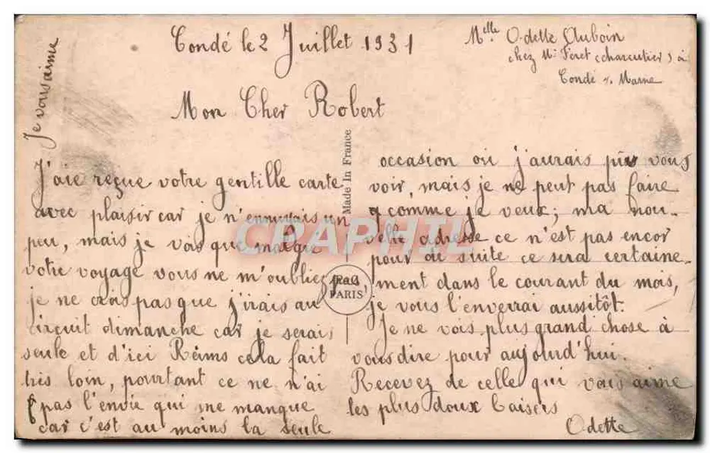 Couple amoureux — poème amoureux — PC Paris 3149 - Verso