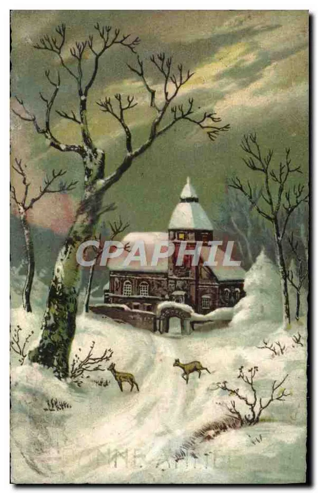 Château enneigé — scène hivernale avec deux cerfs — éditeur Imag, n° 1946 - Recto