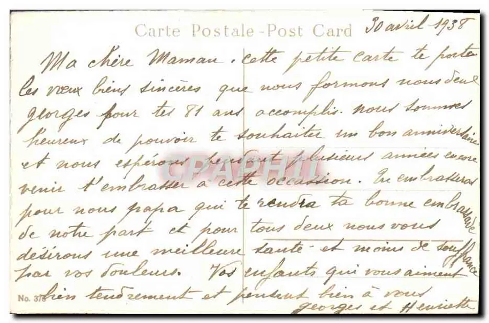Arranjo de violetas e rosas — Aniversário — Carta Postal - Verso