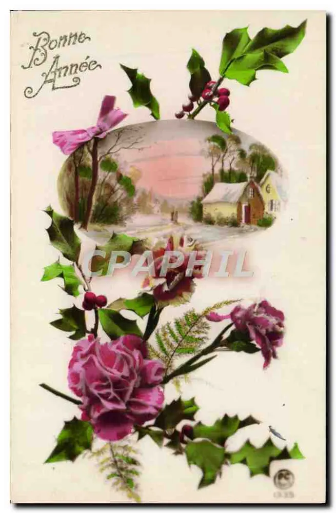 Happy New Year — holly and rose decoration — Fabulation Française, Paris - Front