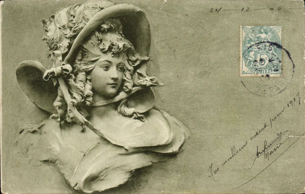 Buste féminin orné — éditeur non visible — datée vers 1907 - Recto