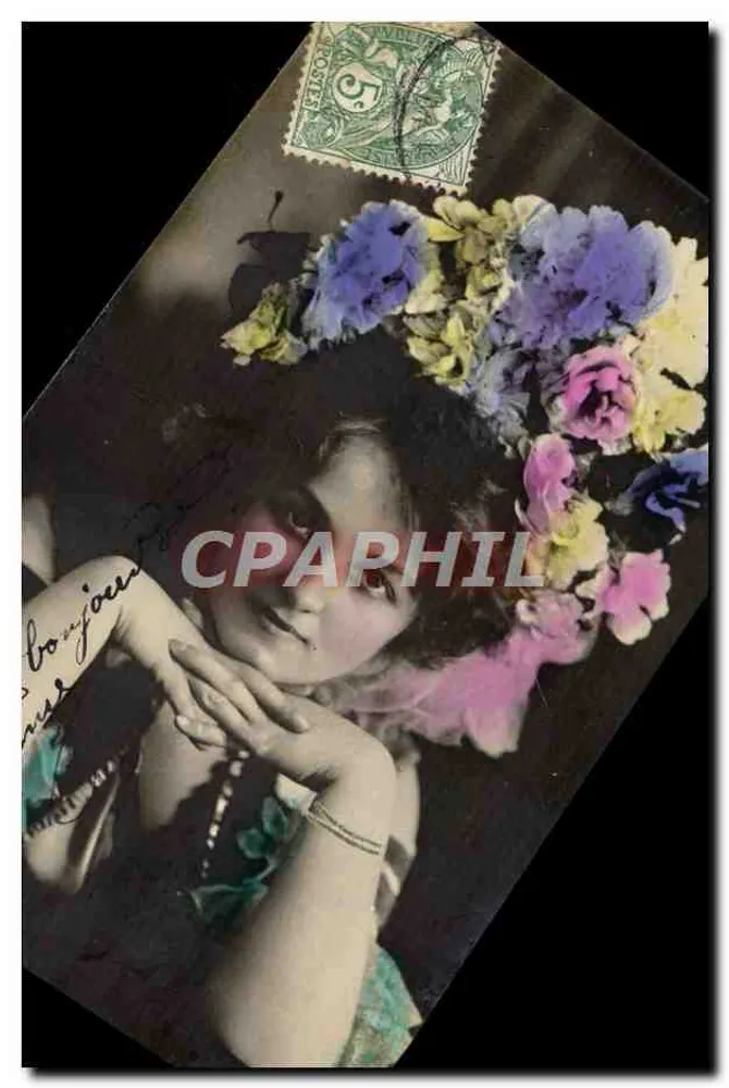Jeune femme coiffée de fleurs — Carte postale colorisée — Granoptype A.G. Steglitz, Berlin - Recto