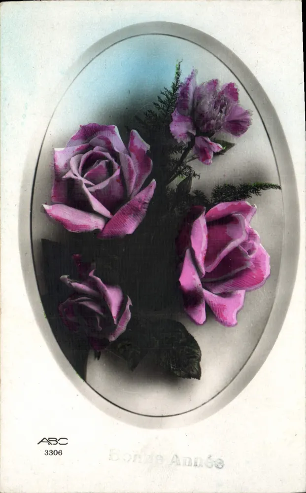 Bouquet de roses violettes — éditeur ABC, n° 3306 - Frente
