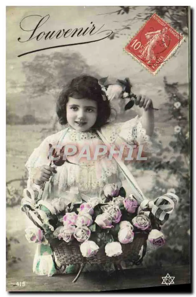 Menina com cesto de rosas — Lembrete — editor desconhecido, n° 418 - Frente