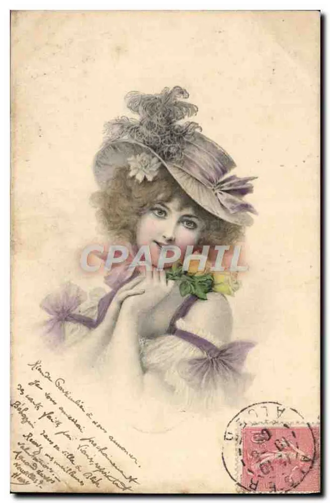 Jeune femme en chapeau à plumes — éditeur M.M. Vienne, n° 100 - Recto