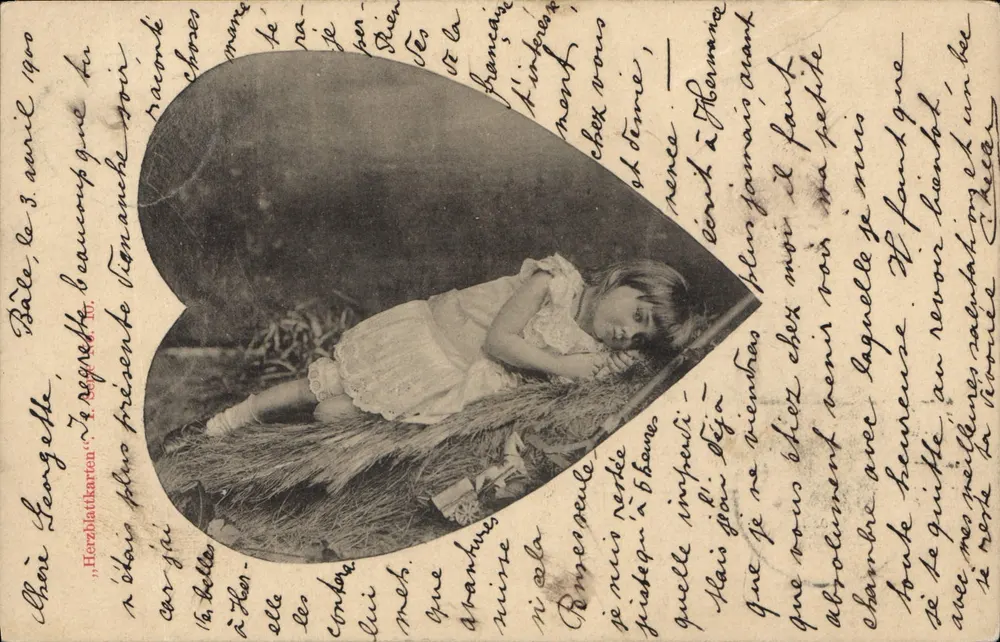 Schlafende Kleinkind — Herz — Herzblattkarren — Basel, 3. April 1900 - Vorderseite