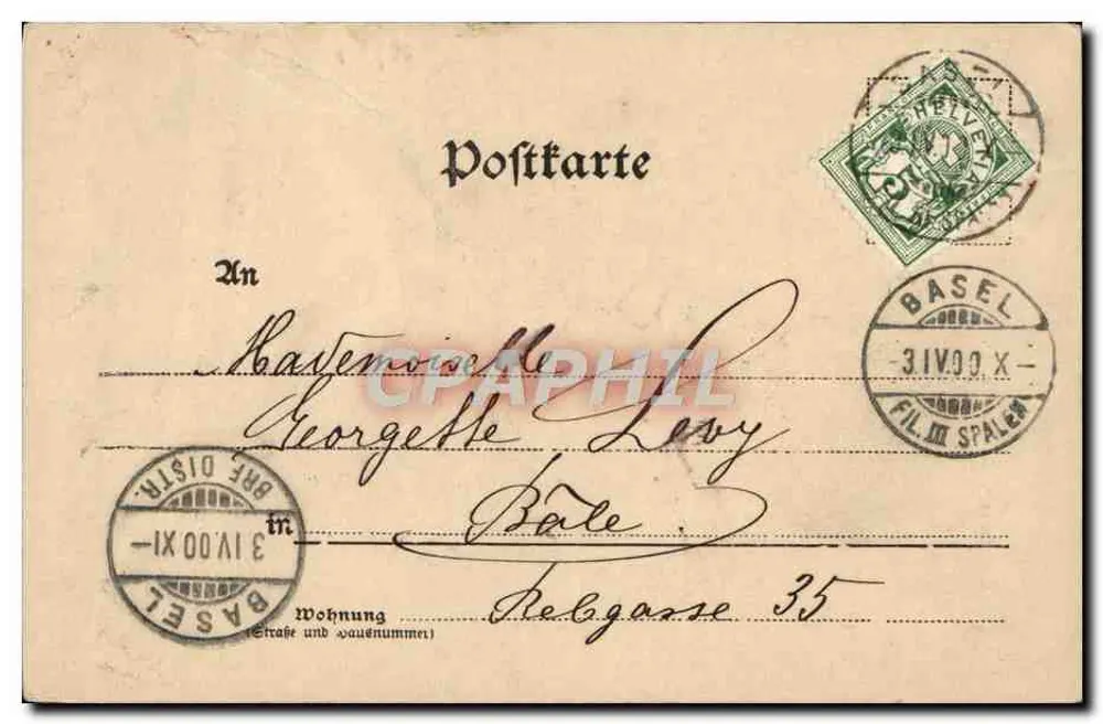Schlafende Kleinkind — Herz — Herzblattkarren — Basel, 3. April 1900 - Rückseite