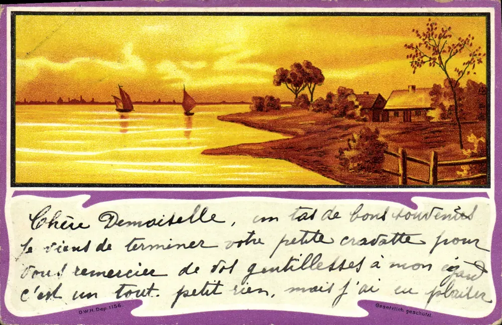 Paisaje de río al atardecer — D.W.H. Dep. 1156 — D.W.H. Dep. 1156 - Anverso