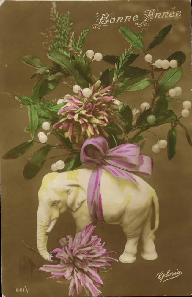 Gedecoreerde olifant — bloemstuk met lint — uitgever Gloria, n° 251/1 - Voorkant