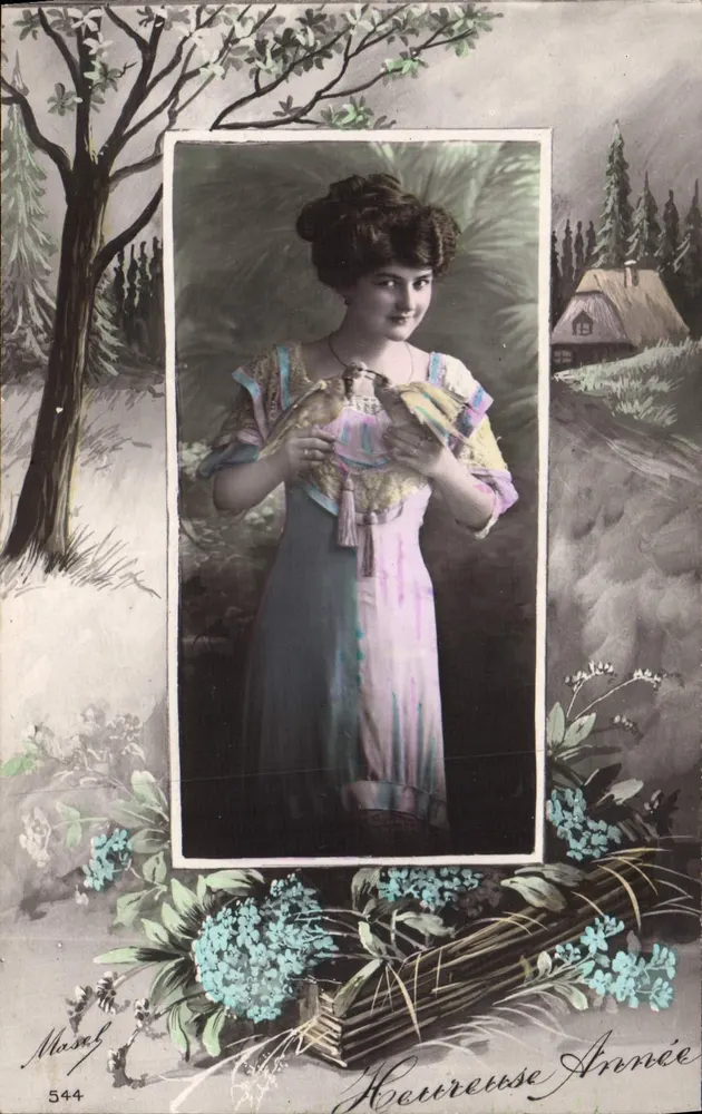 Jeune femme tenant un oiseau — Masch, n° 544 - Recto