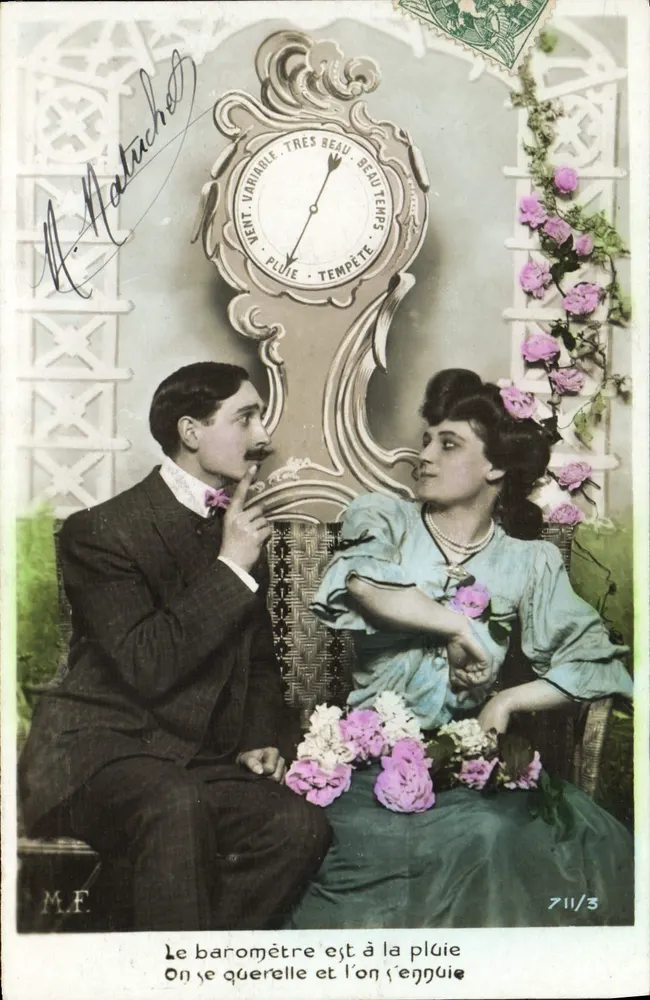 Paar im Innenraum — dekorativer Barometer — A. Hatuchet, 711/3 - Vorderseite