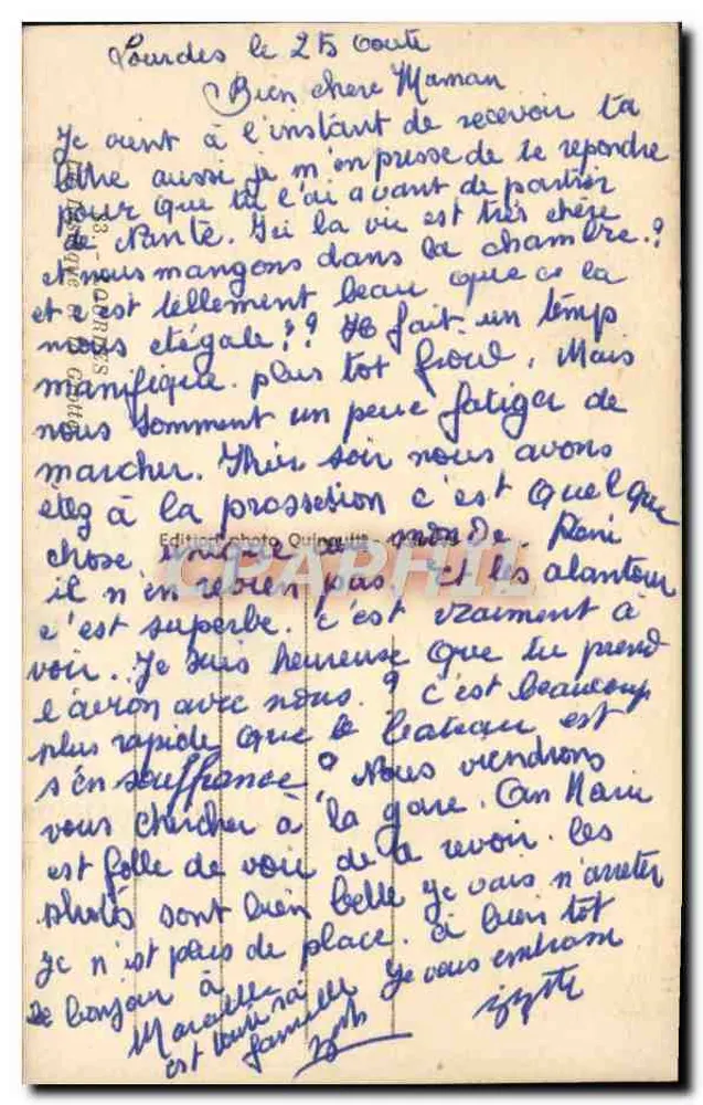La basílica de Notre-Dame de Lourdes — vista panorámica con multitudin — Edición fotográfica Quilpoult, n° 12 - Reverso