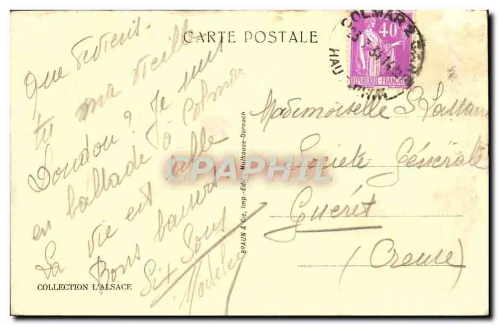 Massiv des Hohneck — Der Fischbcedle — BRAUN & Cie, Imp. Mulhouse-Dornach - Rückseite