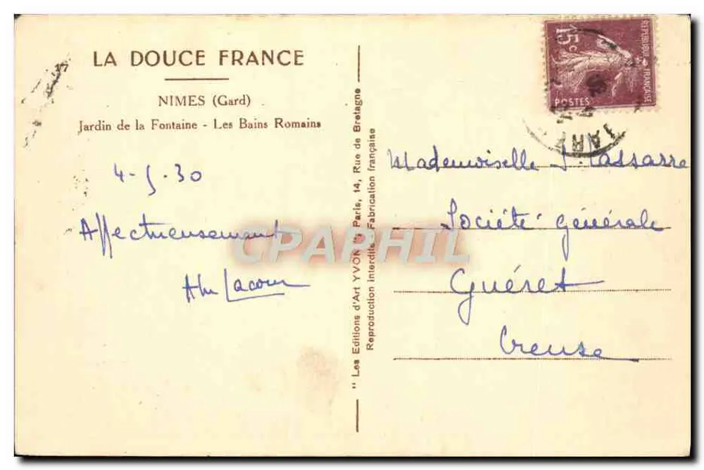 Die römischen Bäder — Nîmes (Gard) — Éditions d'Art YVON - Rückseite
