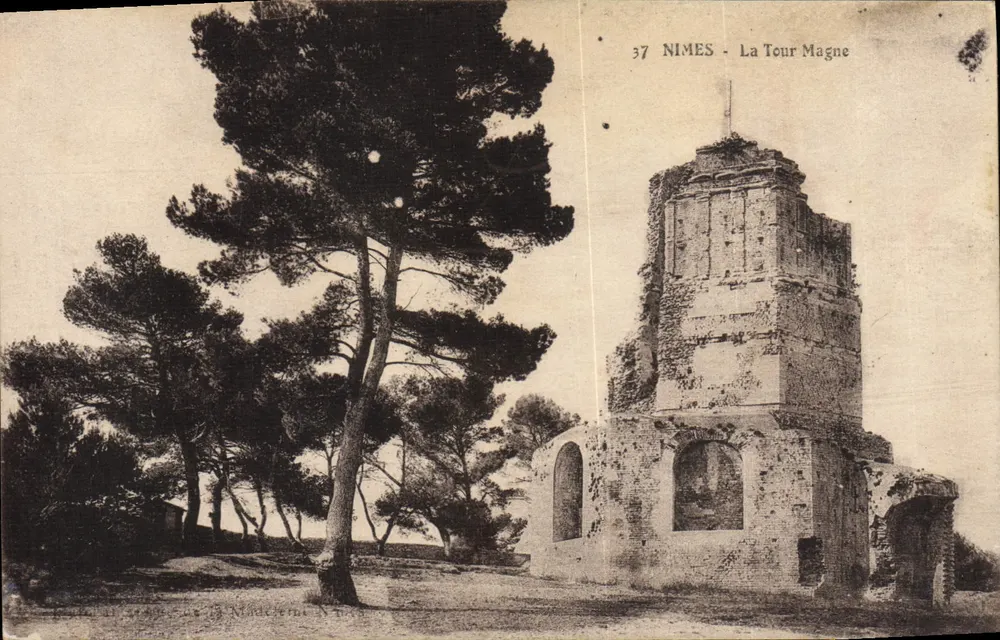 Nîmes - A Torre Magne — ruínas de um antigo edifício com pinheiros no fundo — editor N. D. (Nîmes) - Frente