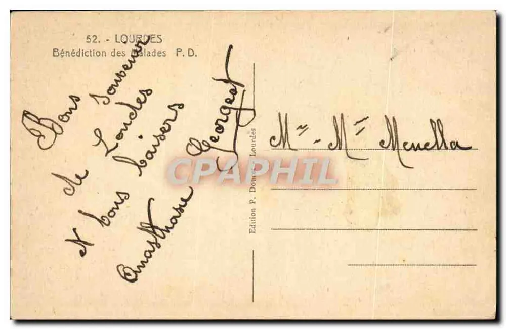 Benção dos doentes em Lourdes — Edição P. Dom. Lourdes, n° 52 - Verso