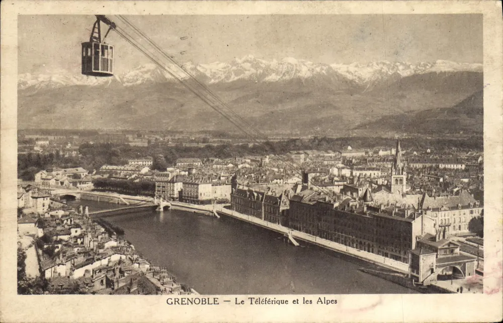 Grenoble — Luftbild des Seilbahn und der Alpen — Cliché Oddoux, Grenoble - Vorderseite