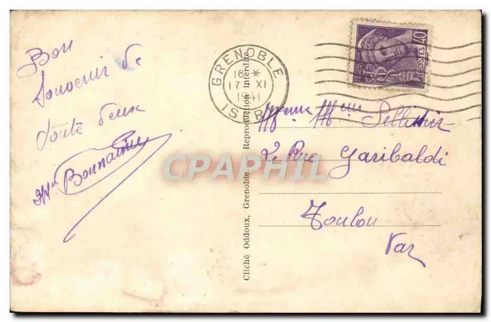 Grenoble — Luftbild des Seilbahn und der Alpen — Cliché Oddoux, Grenoble - Rückseite