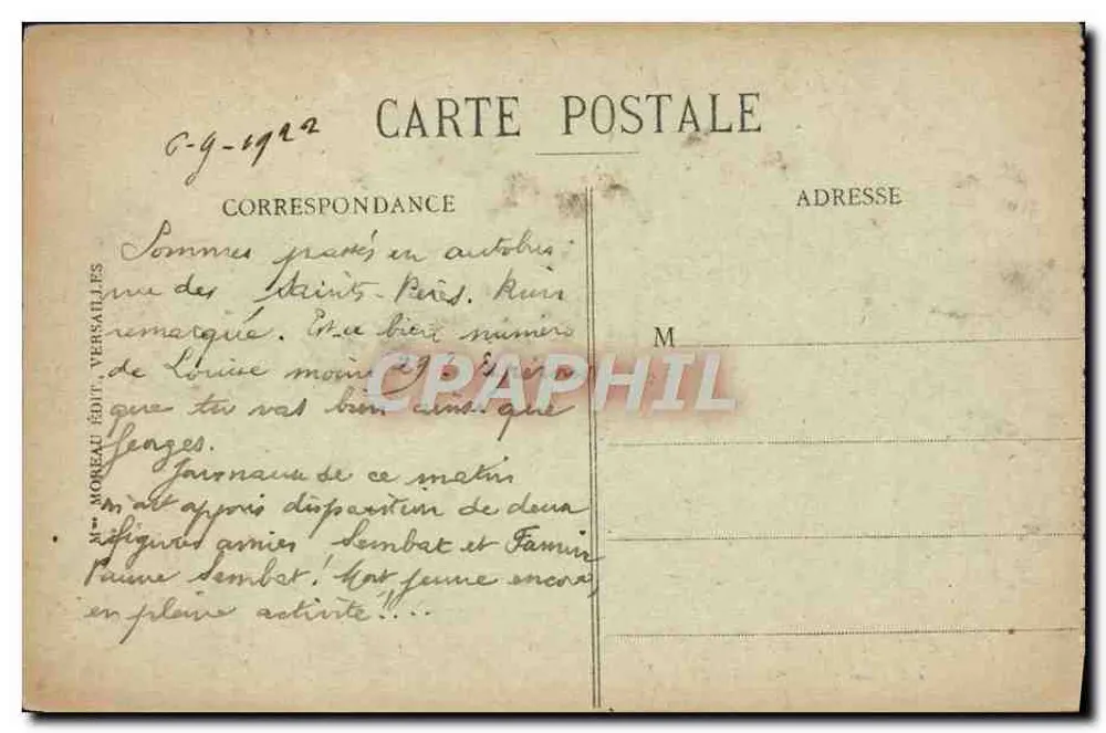 Versailles - O Parque - Avenida dos Marmousets — editor A. Moreau, n°7 - Verso